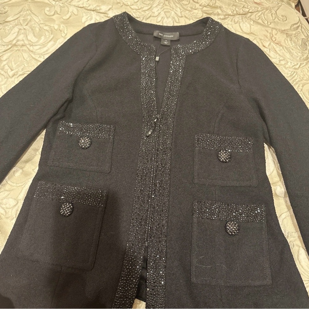 St. John Santana Evening Size 12 Jeweled Jacket Suit Top Knit Altered To Fit 8
